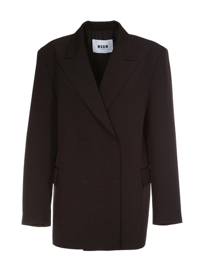 Msgm Double Breasted Blazer In Black