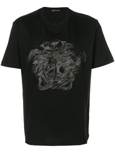 Versace Embroidered Medusa T-shirt In Nero