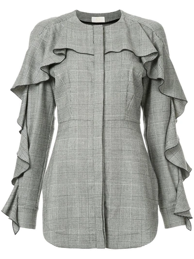 Sara Battaglia Tweed Ruffle Shirt In Grey