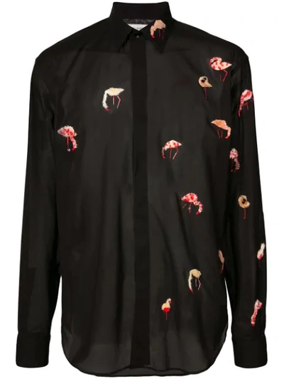 Saint Laurent Sheer Flamingo Embroidery Shirt In Black