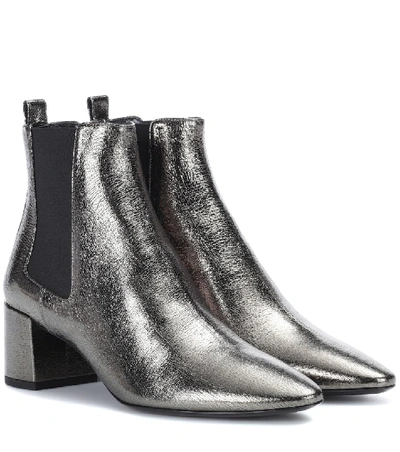 Saint Laurent Lou Metallic Cracked-leather Ankle Boots In Silver