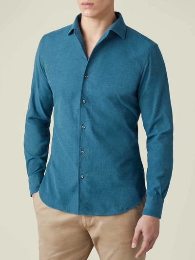 Luca Faloni Petrol Green Brushed Cotton Shirt