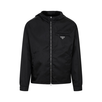 Prada Logo Plaque Zip-up Jacket In Black