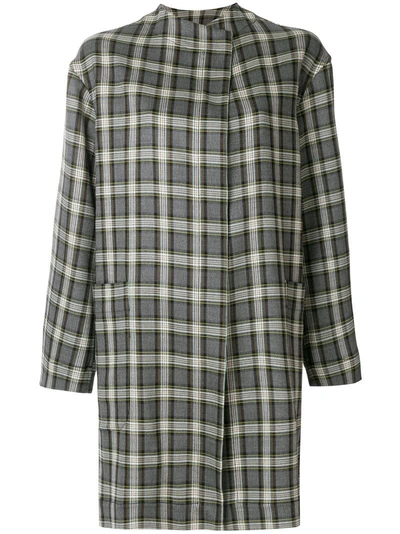 Antonio Marras Collarless Plaid Coat In Grey