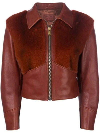 Prada Fur Trimmed Leather Jacket - Red