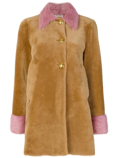 Miu Miu Contrast Fur Coat - Brown