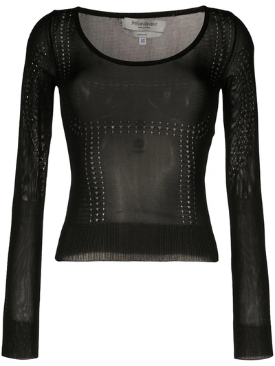 Pre-owned Saint Laurent 2010s Perforated Detailing Sheer Blouse In Black