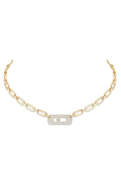 Messika My Move Paperclip Pavé Diamond Pendant Necklace In Yellow Gold