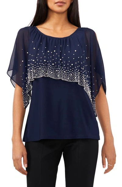 Chaus Beaded Cold Shoulder Top In Navy Blue