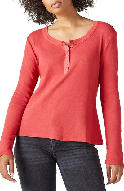 Lucky Brand Rib Cotton Henley In Chili Pepper