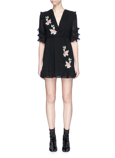 Ivy Park Floral Embroidered Ruffle Crepe Tea Dress