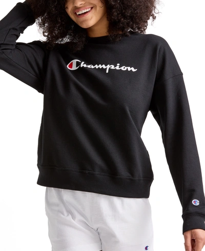 Champion Women's Logo Fleece Crewneck Sweatshirt In Black