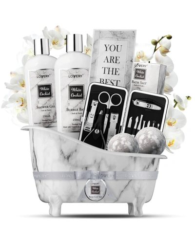 Lovery Self Care Gift Basket, White Orchid Care Package, Bath And Body Gift Set, Pampering Package, 20 Piec