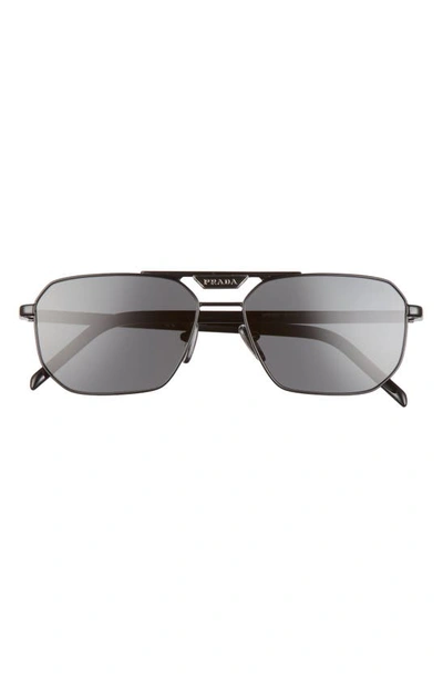 Prada 57mm Aviator Sunglasses In Black