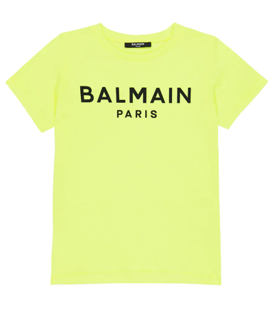 Balmain Kids' Logo Cotton T-shirt In Yellow
