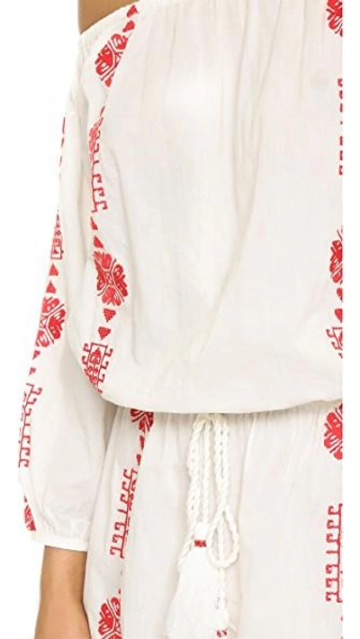 Pampelone Bardot Mini Dress In White/red