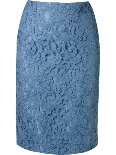 Martha Medeiros Lace Pencil Skirt In Blue