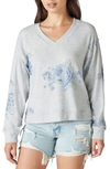 Lucky Brand Cloud Jersey Long Sleeve V-neck Top In Blue Floral