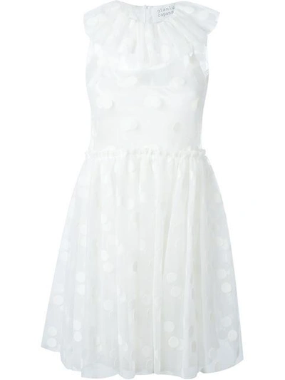 Gianluca Capannolo Ruffle Neck Polka Dot Dress In White