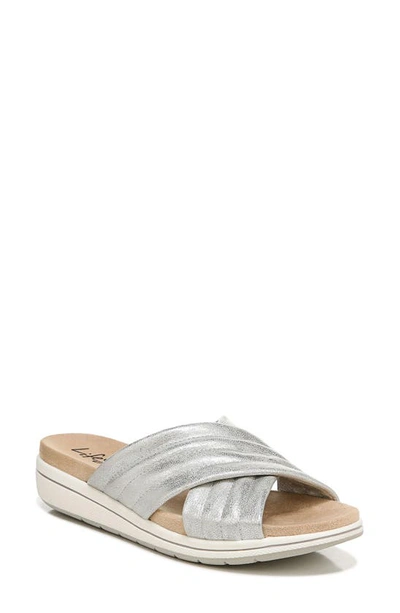 Lifestride Shoes Panama Cross Strap Slide Sandal In Silver