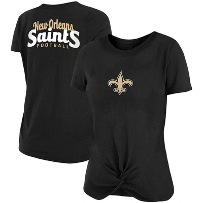 New Era Black New Orleans Saints Slub T-shirt With Front Twist Knot