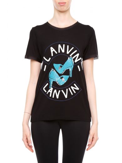 Lanvin Embroidered T-shirt In Black|bianco | ModeSens