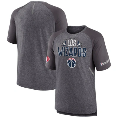 Fanatics Branded Heathered Gray Washington Wizards 2022 Noches Ene-be-a Core Shooting Raglan T-shirt