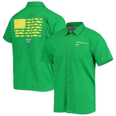 Columbia Pfg Green Oregon Ducks Slack Tide Camp Button-up Shirt