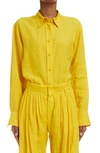 Chloé Linen Voile Button-up Shirt In Mustard
