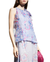 Giorgio Armani Floral-print Bow Pleated Organza Tank In Stonewash