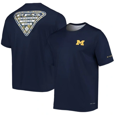 Columbia Navy Michigan Wolverines Terminal Tackle Omni-shade T-shirt