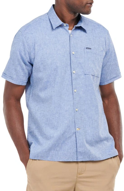 Barbour Men's Nelson Linen-blend Short-sleeve Shirt In Blue