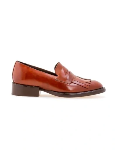 Sarah Chofakian Fringed Loafers In Brown