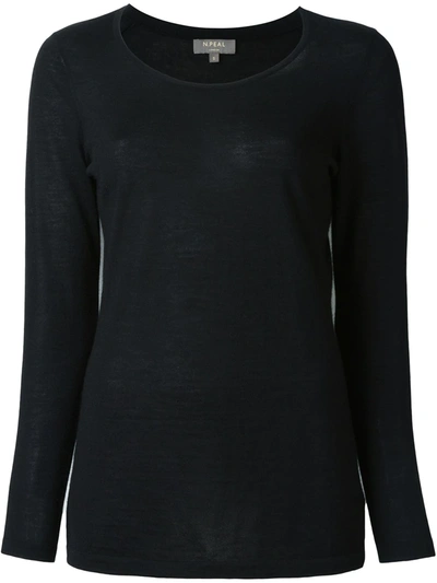 N•peal Cashmere Superfine Longsleeved Top In Black