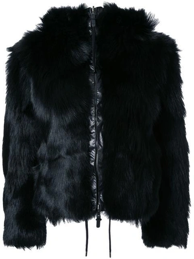 Kru Fur Reversible Hooded Jacket In Black