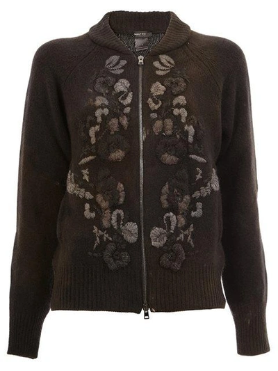 Avant Toi Floral Knit Zipped Cardigan - Black