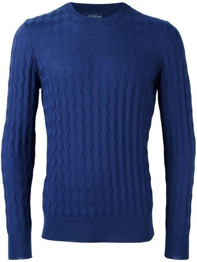 Ballantyne Jacquard Crew Neck Jumper In Blue