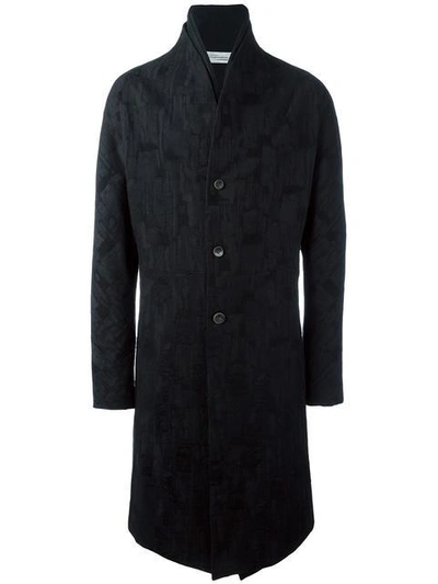 Individual Sentiments Jacquard Single Breasted Coat - Black