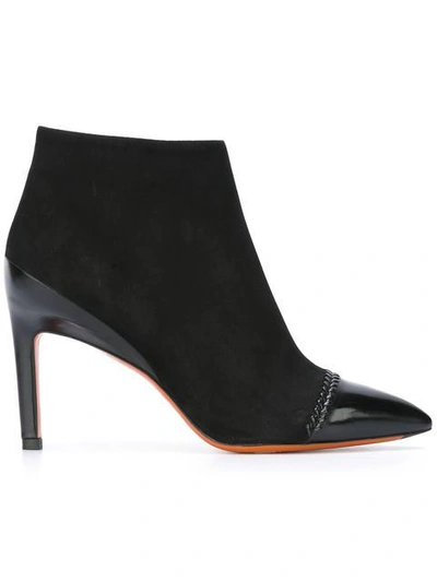 Santoni Pointed Toe Cap Ankle Boots In Black