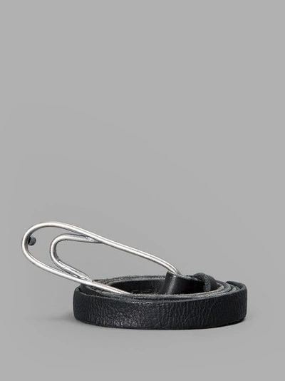 Goti Black Leather Belt With Silver Long Oval Buckle In Thin Black Leather