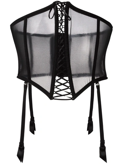 Folies By Renaud Mesh Lace-up Corset In Black