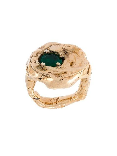 Alice Waese 'terra' Ring With Emerald - Metallic