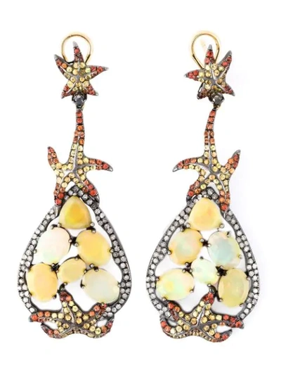 Gemco 14kt Yellow Gold Diamond, Sapphire And Opal Earrings