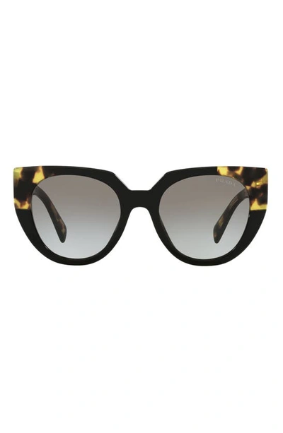 Prada 53mm Gradient Cat Eye Sunglasses In Black/medium Tortoise/grey Gr