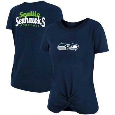 New Era College Navy Seattle Seahawks Slub T-shirt With Front Twist Knot