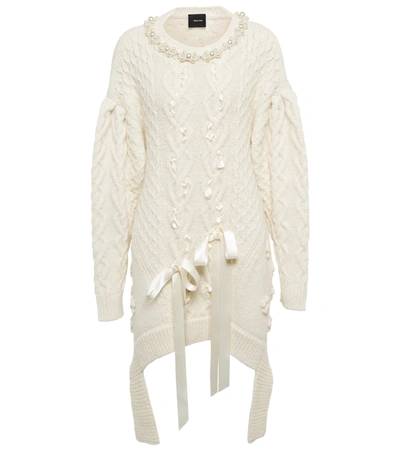 Simone Rocha Oversized Open-back Bow-detailed Cable-knit Sweater In White