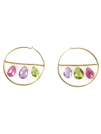 Marie Helene De Taillac 22kt Gold Drop Gemstone Hoop Earrings In Metallic