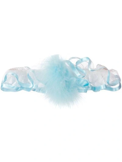 Folies By Renaud Feather And Ribbon Garter  In Blue, White
