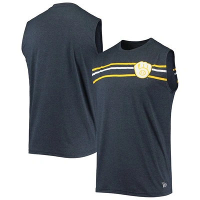 New Era Heathered Navy Milwaukee Brewers Muscle Tank Top In Heather Navy