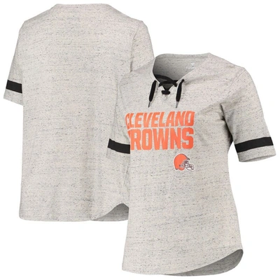 Profile Heathered Gray Cleveland Browns Plus Size Lace-up V-neck T-shirt In Heather Gray